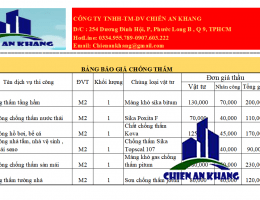 Bảng báo giá chống thấm dột tại TPHCM